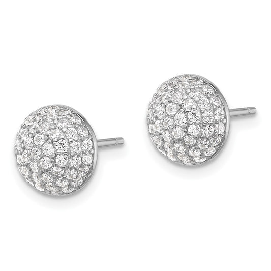 Rhodium-plated Sterling Silver Pave CZ Domed Post Earrings