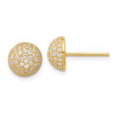 Yellow Gold-plated Sterling Silver Pave CZ Domed Post Earrings