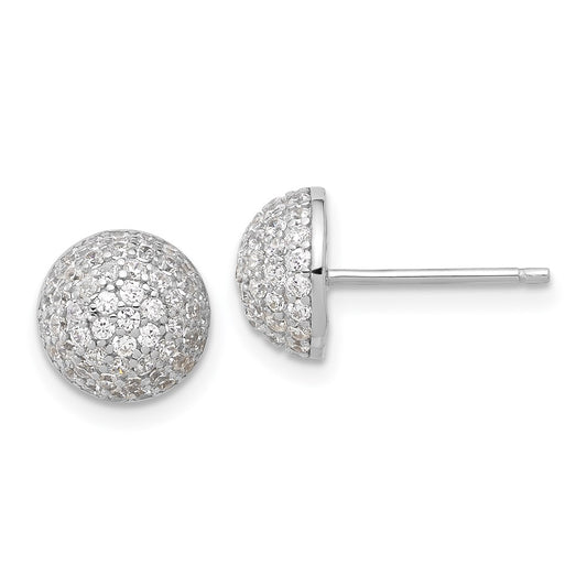 Rhodium-plated Sterling Silver Pave CZ Domed Post Earrings