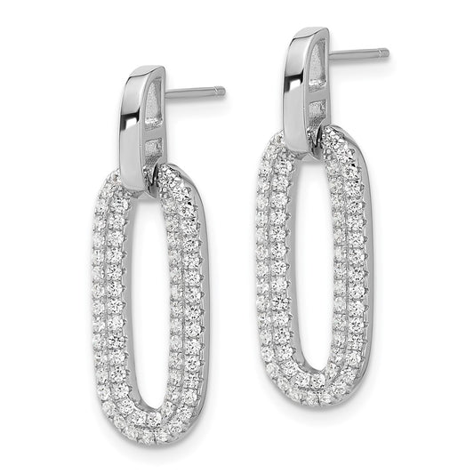 Rhodium-plated Sterling Silver Micro Pave CZ Post Dangle Earrings