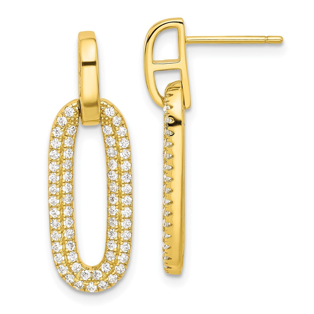 Yellow Gold-plated Sterling Silver Micro Pave CZ Post Dangle Earrings