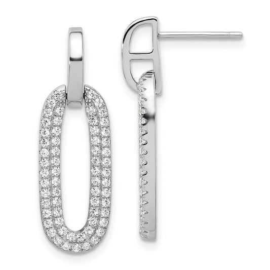 Rhodium-plated Sterling Silver Micro Pave CZ Post Dangle Earrings