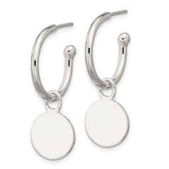 Sterling Silver Polished C-Hoop Dangle Disc Post Earrings
