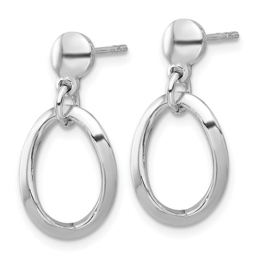 Rhodium-plated Sterling Silver Polished Fancy Oval Dangle Earrings