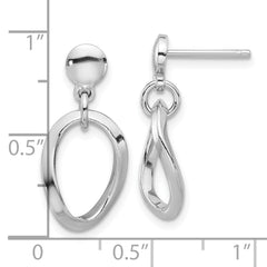 Rhodium-plated Sterling Silver Polished Fancy Oval Dangle Earrings