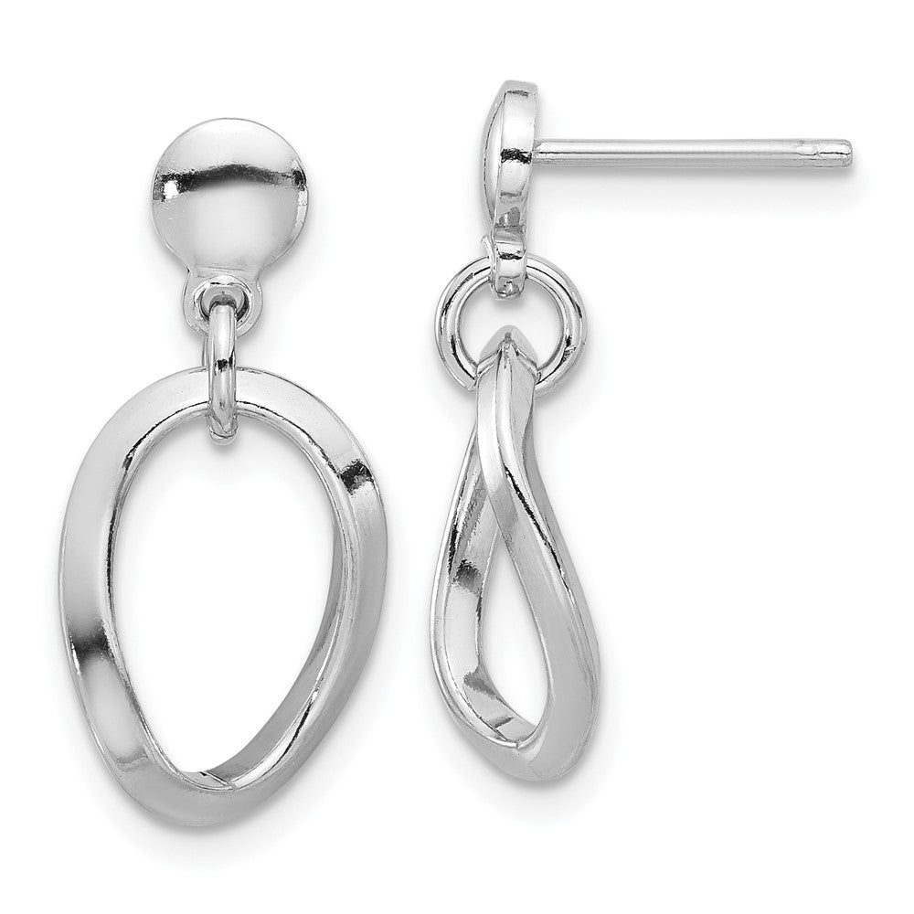 Rhodium-plated Sterling Silver Polished Fancy Oval Dangle Earrings