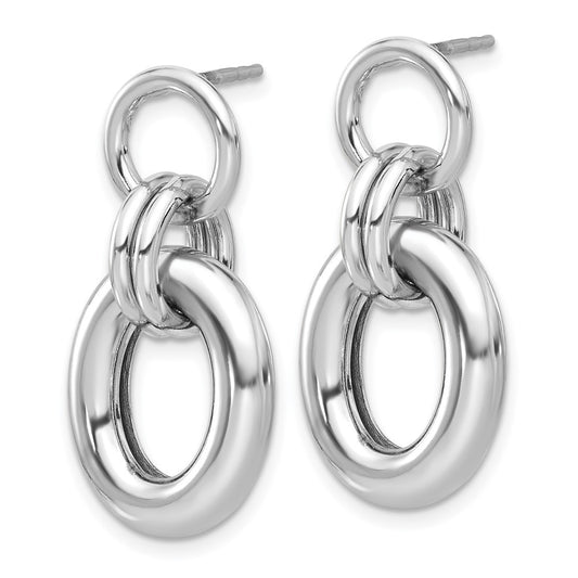 Rhodium-plated Sterling Silver Hollow Link Post Dangle Earrings