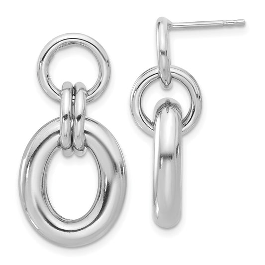 Rhodium-plated Sterling Silver Hollow Link Post Dangle Earrings