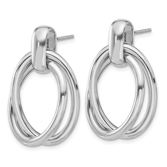 Rhodium-plated Sterling Silver Hollow Double Link Post Dangle Earrings