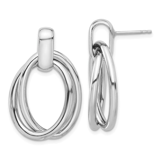 Rhodium-plated Sterling Silver Hollow Double Link Post Dangle Earrings