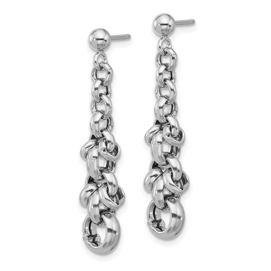 Rhodium-plated Sterling Silver Fancy Dangle Post Earrings