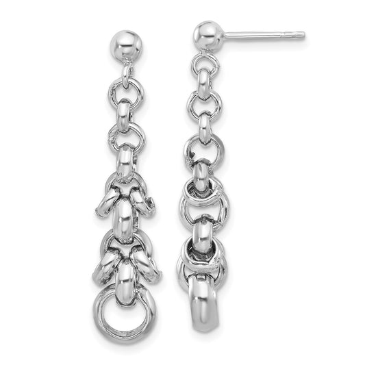 Rhodium-plated Sterling Silver Fancy Dangle Post Earrings