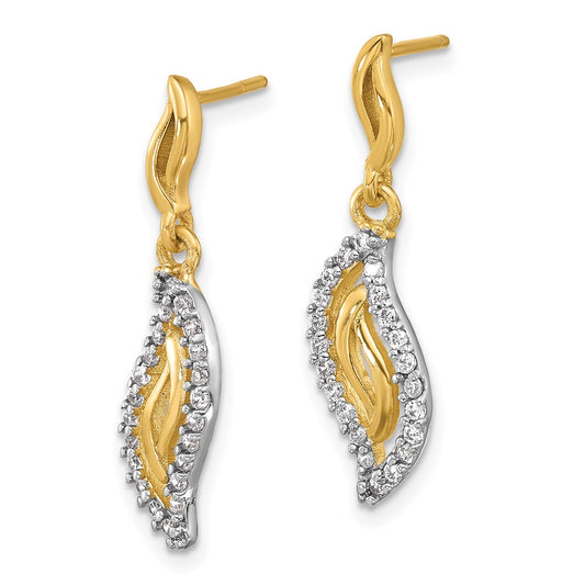 Yellow Gold-plated Sterling Silver Polished CZ Wavy Post Dangle Earrings