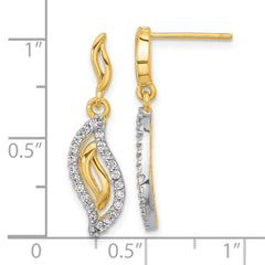 Yellow Gold-plated Sterling Silver Polished CZ Wavy Post Dangle Earrings