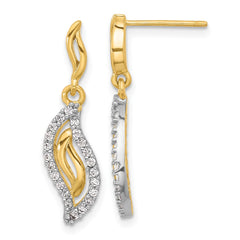 Yellow Gold-plated Sterling Silver Polished CZ Wavy Post Dangle Earrings