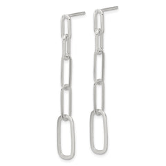 Sterling Silver E-coated Paperclip Link Post Dangle Earrings