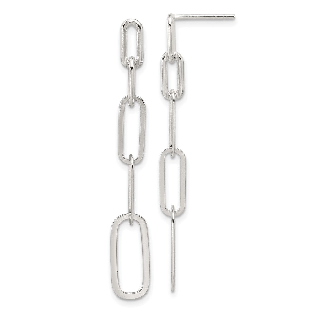 Sterling Silver E-coated Paperclip Link Post Dangle Earrings