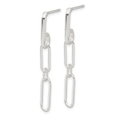 Sterling Silver E-coated Paperclip Link Post Dangle Earrings