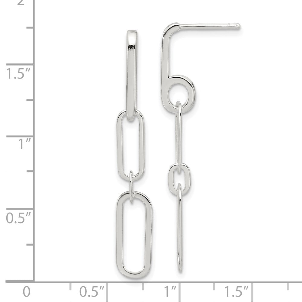 Sterling Silver E-coated Paperclip Link Post Dangle Earrings