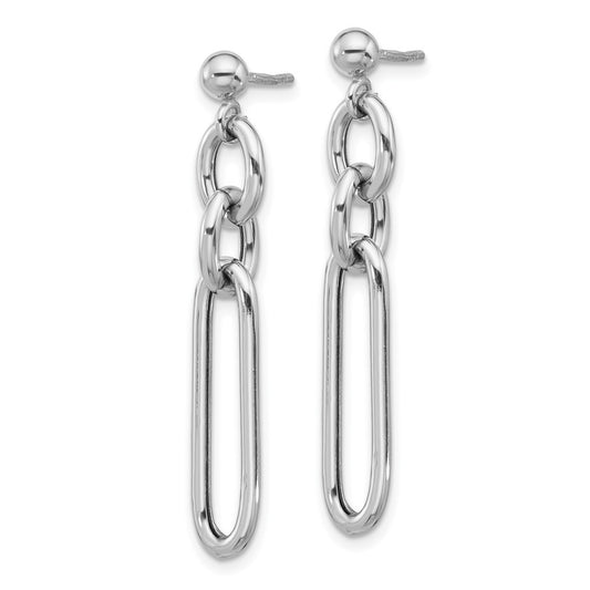 Rhodium-plated Sterling Silver Paperclip Dangle Post Earrings