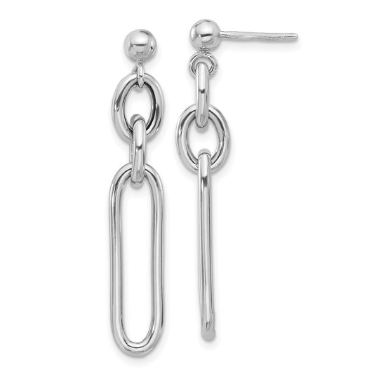 Rhodium-plated Sterling Silver Paperclip Dangle Post Earrings