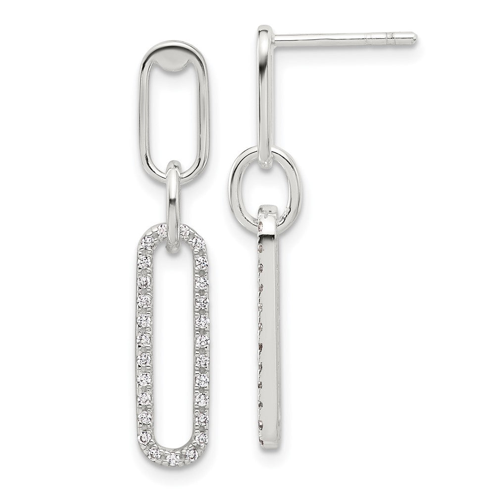 Sterling Silver E-coated CZ Post Dangle Earrings