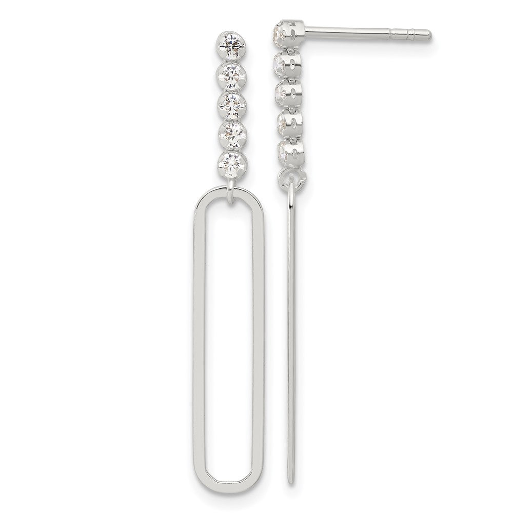 Sterling Silver E-coated CZ Post Dangle Earrings