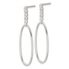 Sterling Silver E-coated CZ Oval Post Dangle Earrings