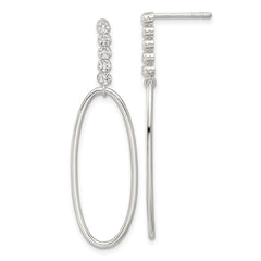 Sterling Silver E-coated CZ Oval Post Dangle Earrings