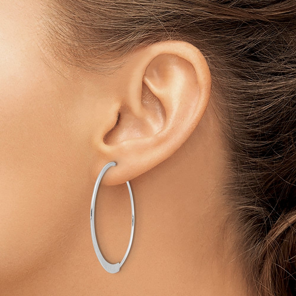 Rhodium-plated Sterling Silver Brushed Textured Finish Threader Hoop Earrings
