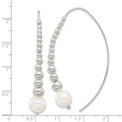 Sterling Silver Polished Beaded Simulated Pearl Threader Earrings