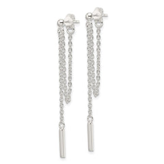 Sterling Silver Polished Bar Chain Dangle Post Earrings