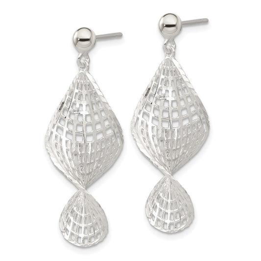 Sterling Silver Brushed and Diamond-cut Twisted Post Dangle Earrings
