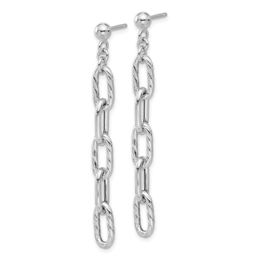 Rhodium-plated Sterling Silver Textured Chain Post Dangle Earrings