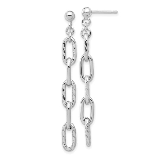 Rhodium-plated Sterling Silver Textured Chain Post Dangle Earrings