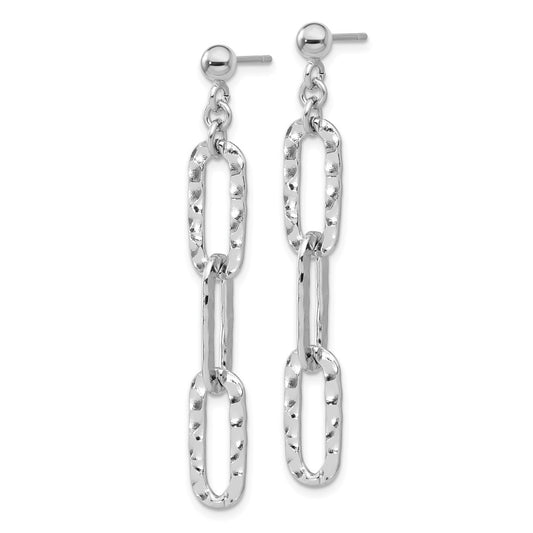 Rhodium-plated Sterling Silver Hammered Chain Post Dangle Earrings