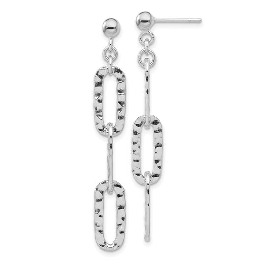 Rhodium-plated Sterling Silver Hammered Chain Post Dangle Earrings