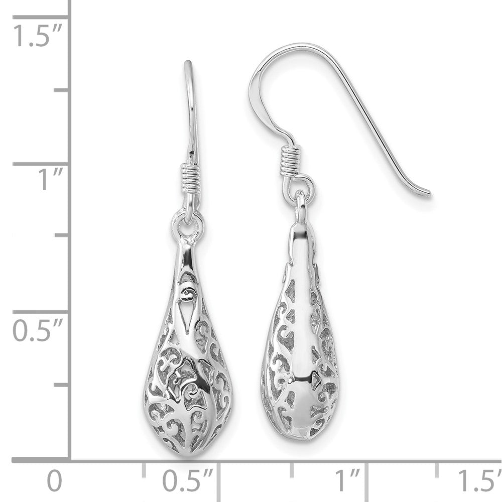 Rhodium-plated Sterling Silver Polished Puffed Filigree Design Earrings