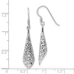 Rhodium-plated Sterling Silver Polished Puffed Filigree Flower Earrings