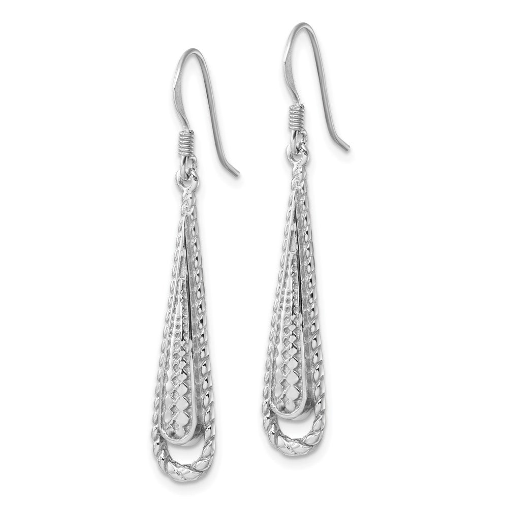 Rhodium-plated Sterling Silver Polished Textured Long Teardrop Earrings