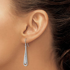 Rhodium-plated Sterling Silver Polished Textured Long Teardrop Earrings