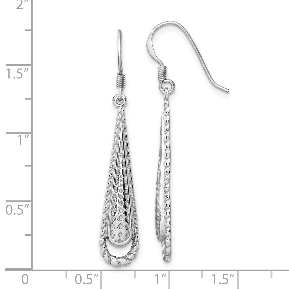 Rhodium-plated Sterling Silver Polished Textured Long Teardrop Earrings