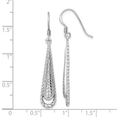 Rhodium-plated Sterling Silver Polished Textured Long Teardrop Earrings