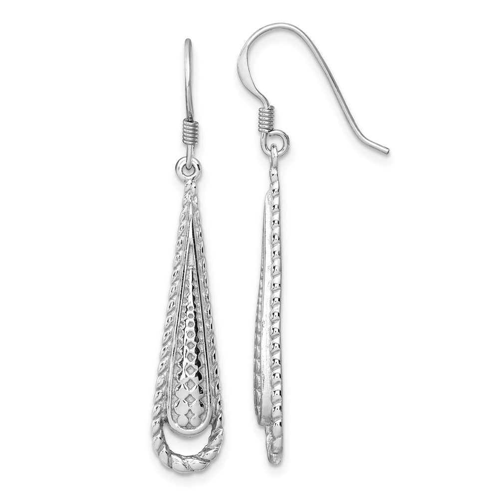 Rhodium-plated Sterling Silver Polished Textured Long Teardrop Earrings