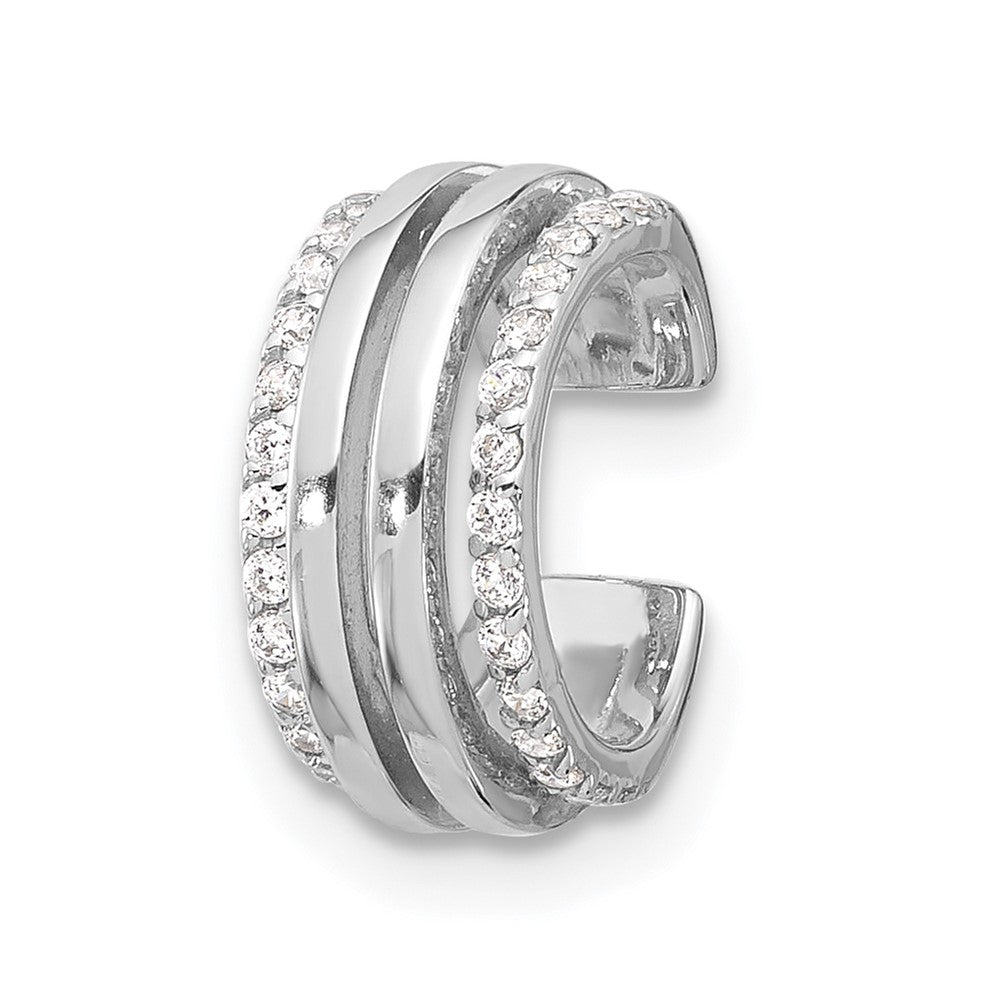 Rhodium-plated Sterling Silver Polished with CZ Single Cuff Earrings