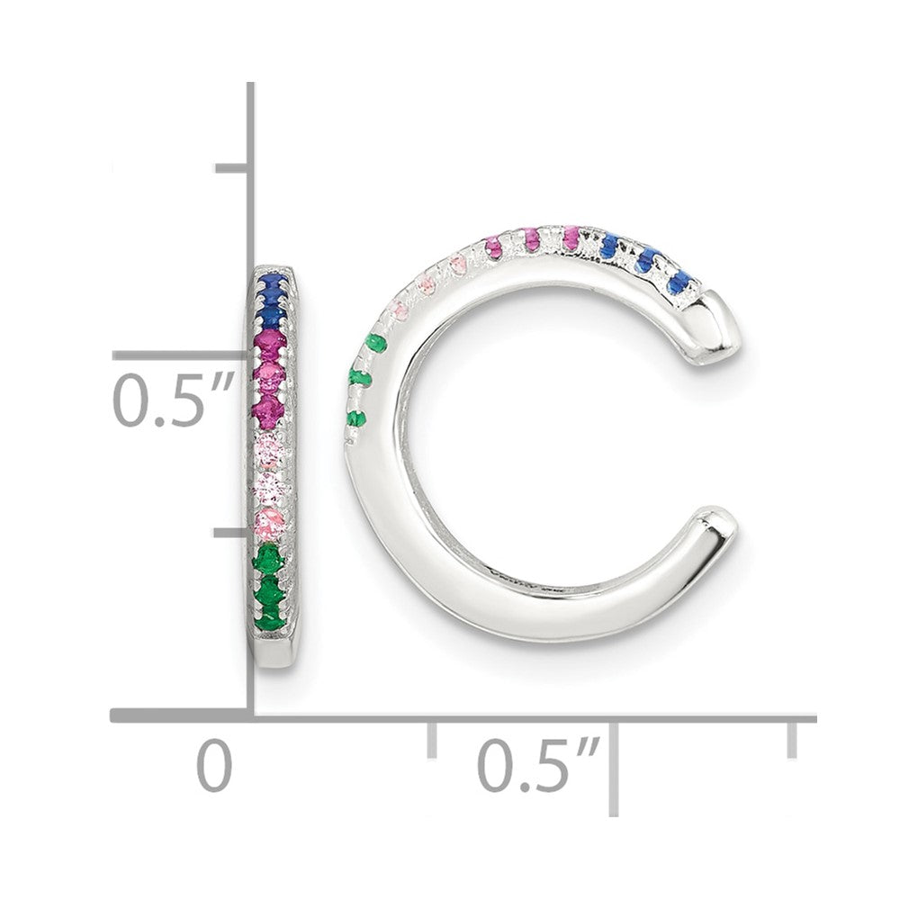 Sterling Silver E-Coating Multi Colored CZ Pair of 2 Ear Cuffs