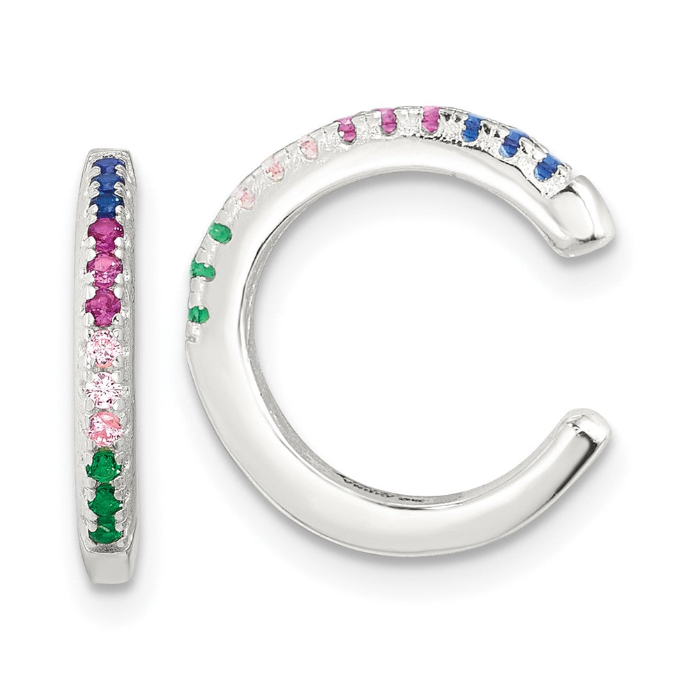 Sterling Silver E-Coating Multi Colored CZ Pair of 2 Ear Cuffs