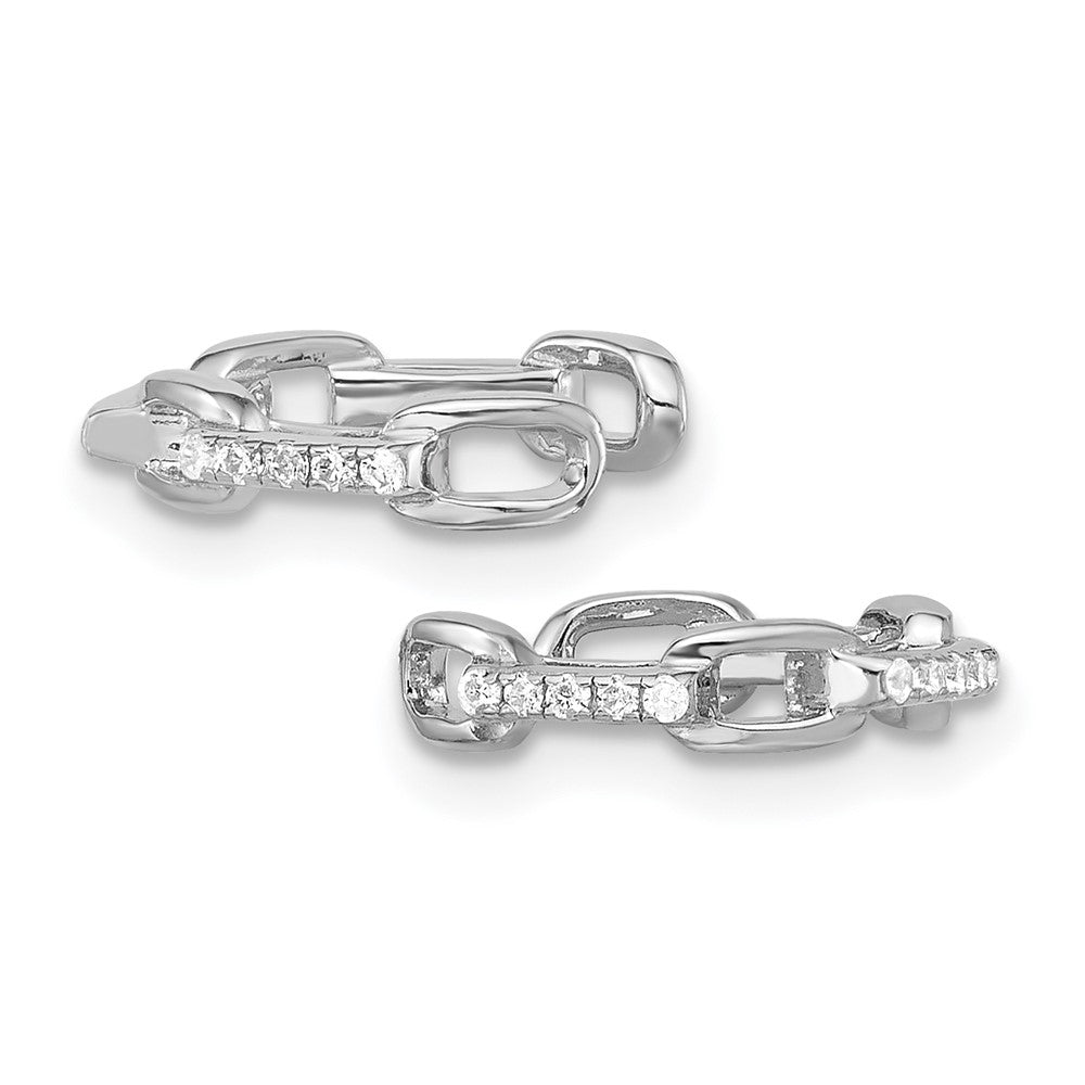 Rhodium-plated Sterling Silver CZ Chain Link Design Pair of 2 Ear Cuffs