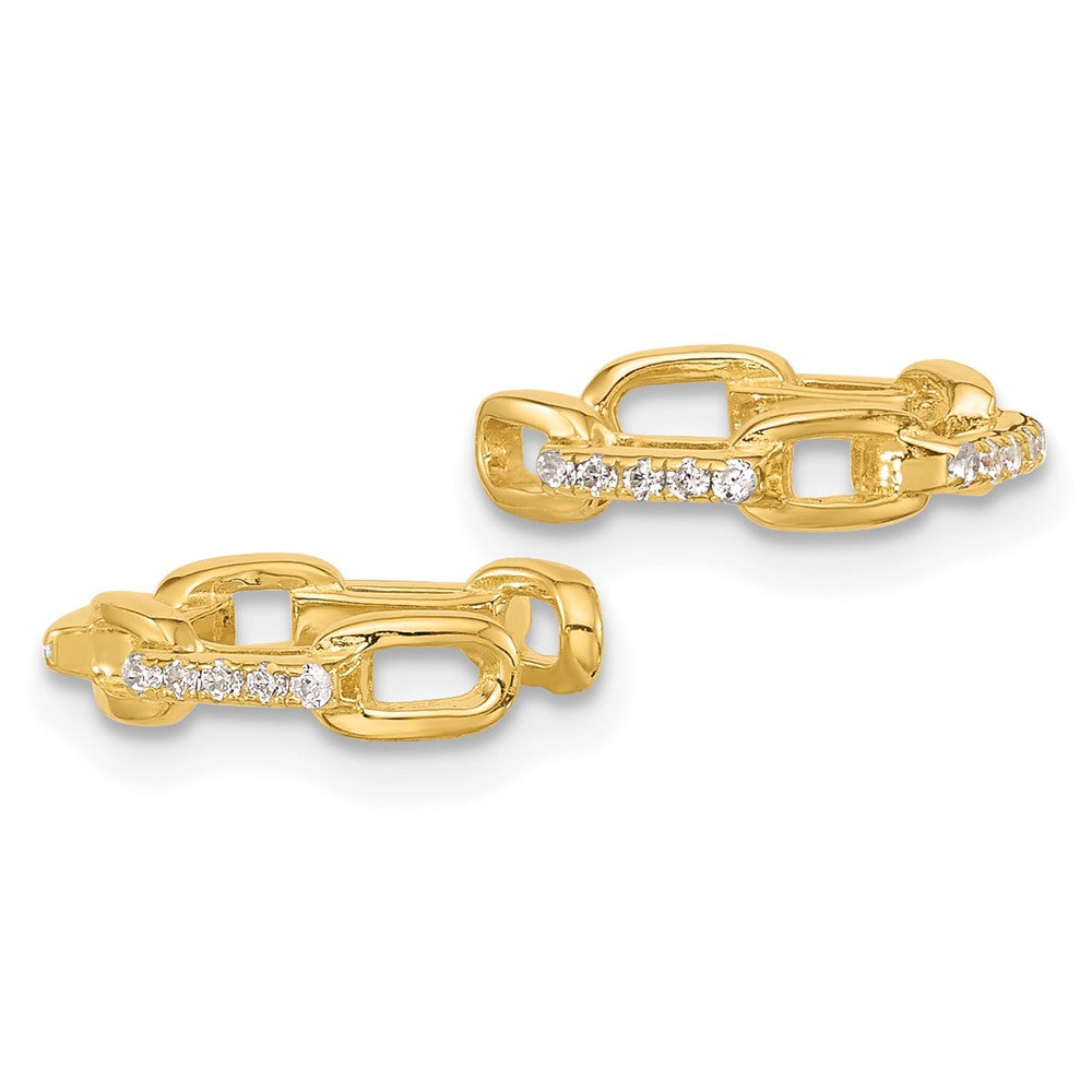 Yellow Gold-plated Sterling Silver CZ Chain Link Design Pair of 2 Ear Cuffs