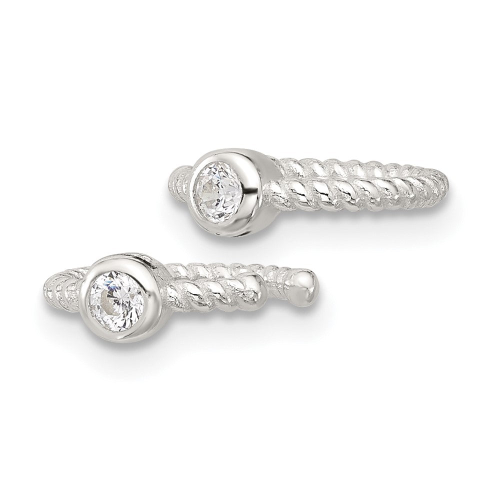 Sterling Silver E-Coating CZ Textured Pair of 2 Ear Cuffs